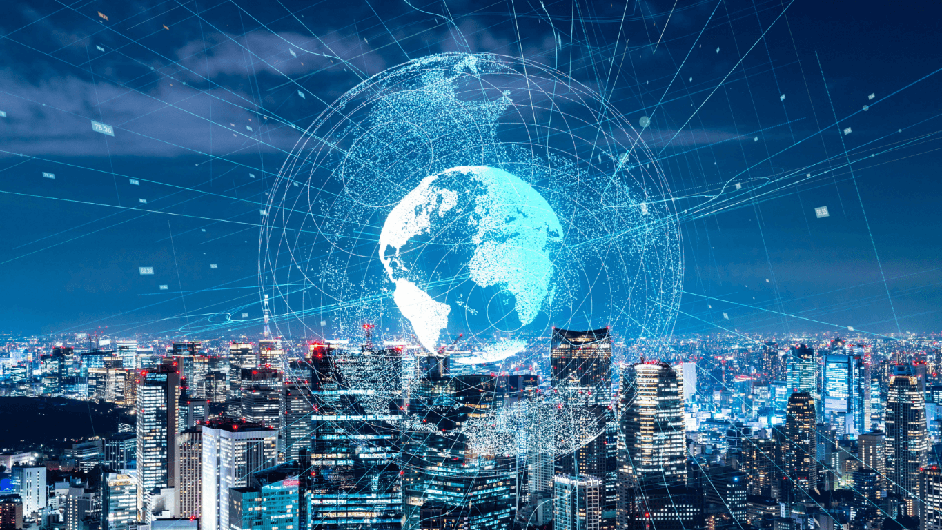 Mapa-múndi com conexões globais - oportunidade de mercado internacional